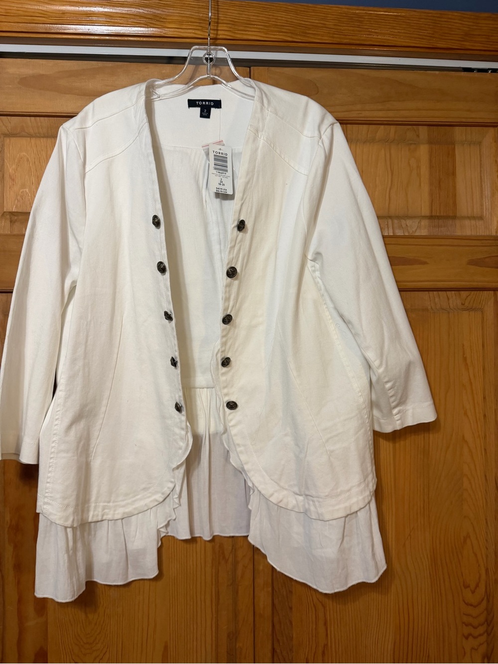 torrid Cream Layered Ruffle-Hem Button Jacket - Picture 4 of 9